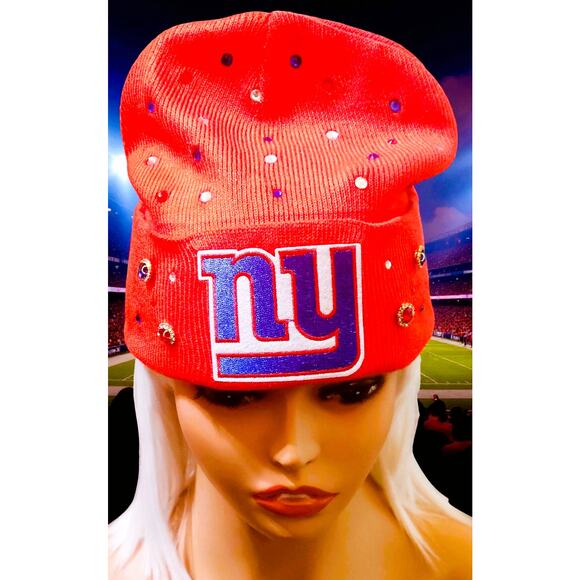 New York Giants Red Beanie design with Logo Red, White , Blue Rhinestones - Picture 4 of 5